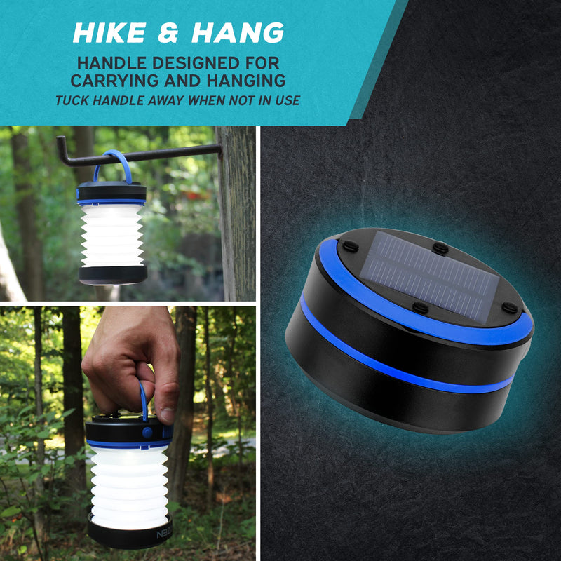 [Australia - AusPower] - KIZEN Collapsible LED Solar Lantern - Rechargeable, USB & Solar Powered Camping Lights for Hiking, Backpacking and Emergency Use - Portable Outdoor Camp Light - Blue 