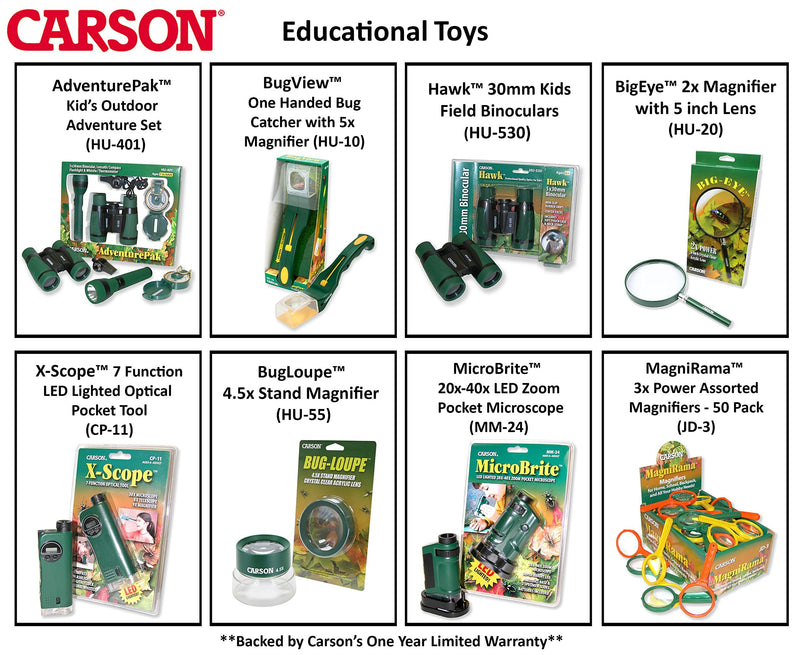 [Australia - AusPower] - Carson X-Scope Kids 7 Function Multi Purpose Optical Pocket Tool with 30x Microscope, 8x Telescope, 9x Fold-Out Magnifier, Flashlight, Signal Whistle, Directional Compass and Digital Clock (CP-11) 