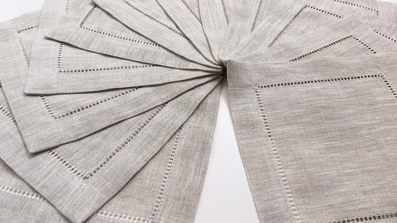 [Australia - AusPower] - Ladder Hem Stitch Natural Linen Cocktail Napkins- 1 Dozen 6"x6"- Linen Cloth Napkin Coasters-Set of 12 