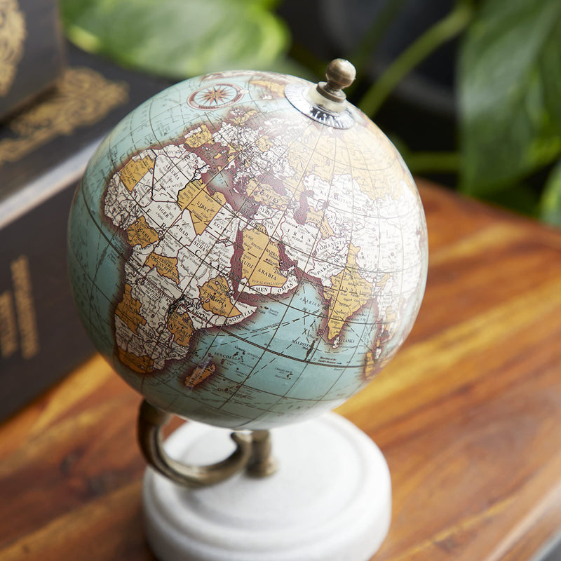 [Australia - AusPower] - Deco 79 Modern Metal Marble Globe Wood MBL 5" W, 7" H-94444, 5" x 7", Aqua 