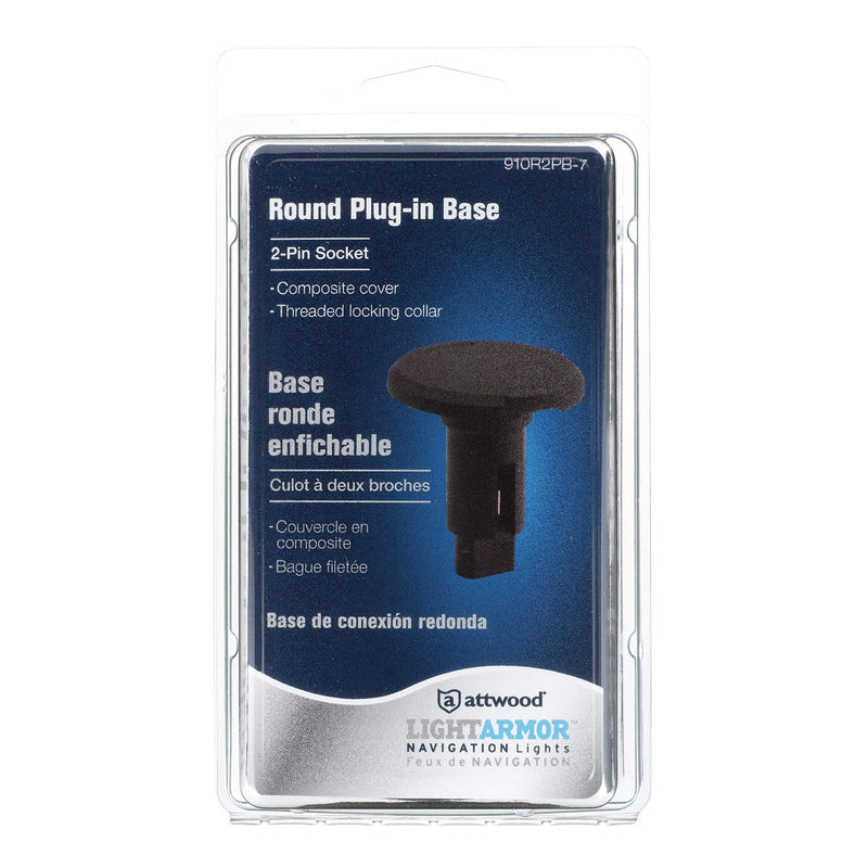 [Australia - AusPower] - Attwood 910R2PB-7 LightArmor 910R Series Round Plug-in Light Base — for All-Around Pole Light, 2-Pin, Black Composite Cover 