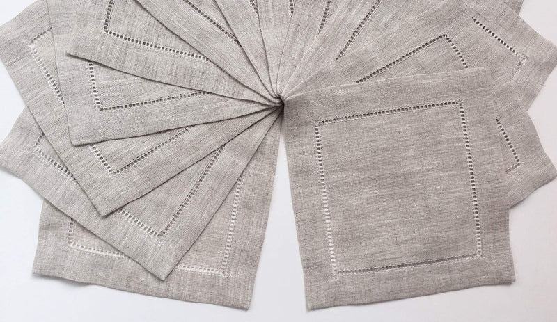[Australia - AusPower] - Ladder Hem Stitch Natural Linen Cocktail Napkins- 1 Dozen 6"x6"- Linen Cloth Napkin Coasters-Set of 12 
