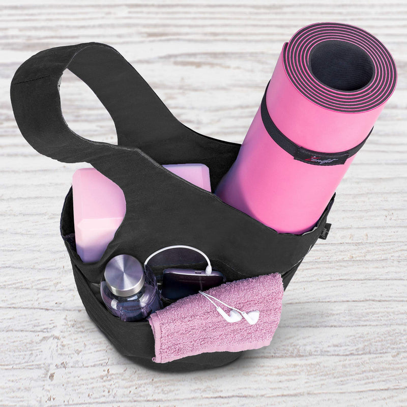 [Australia - AusPower] - Zenifit Yoga Mat Bag - Long Tote with Pockets - Holds More Yoga Accessories. Cute Yoga Mat Holder with Bonus Yoga Mat Strap Elastics. Stylish and Practical Yoga Mat Bags and Carriers for Women Black 