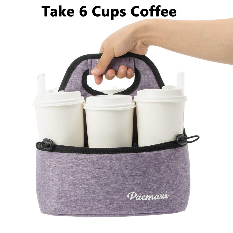 [Australia - AusPower] - PACMAXI Drink Carrier for Delivery, Reusable Drink Holder for Take Out Office, Picnic, Beach and Outdoor Activities, Waterproof Cup Carrier Tote with Removable Dividers (6 Cups, Light Purple) 6 Cups 
