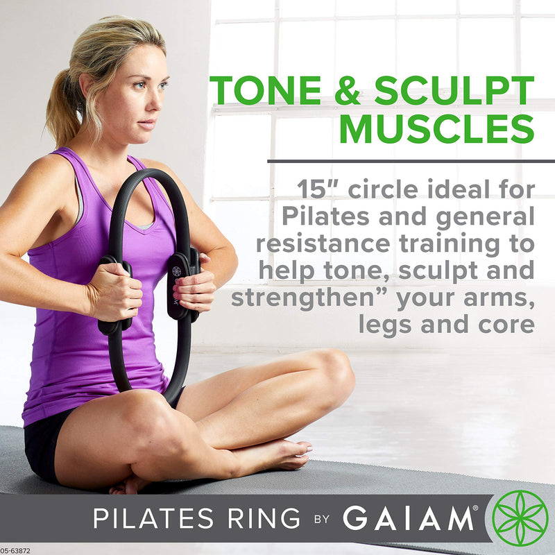 [Australia - AusPower] - Gaiam Pilates Ring 15" Fitness Circle - Lightweight & Durable Foam Padded Handles | Flexible Resistance Exercise Equipment for Toning Arms, Thighs/Legs & Core, Black 