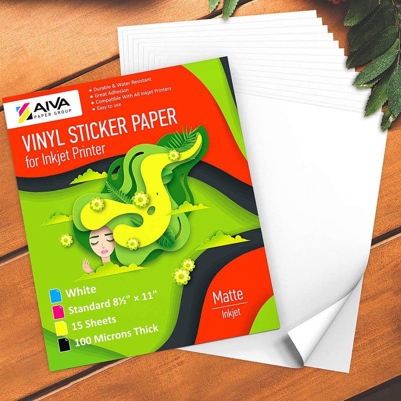[Australia - AusPower] - Printable Vinyl Sticker Paper for Inkjet Printer - Matte White - 15 Self-Adhesive Sheets - Waterproof Decal Paper - Standard Letter Size 8.5"x11" 1. Matte 15 Sheets 
