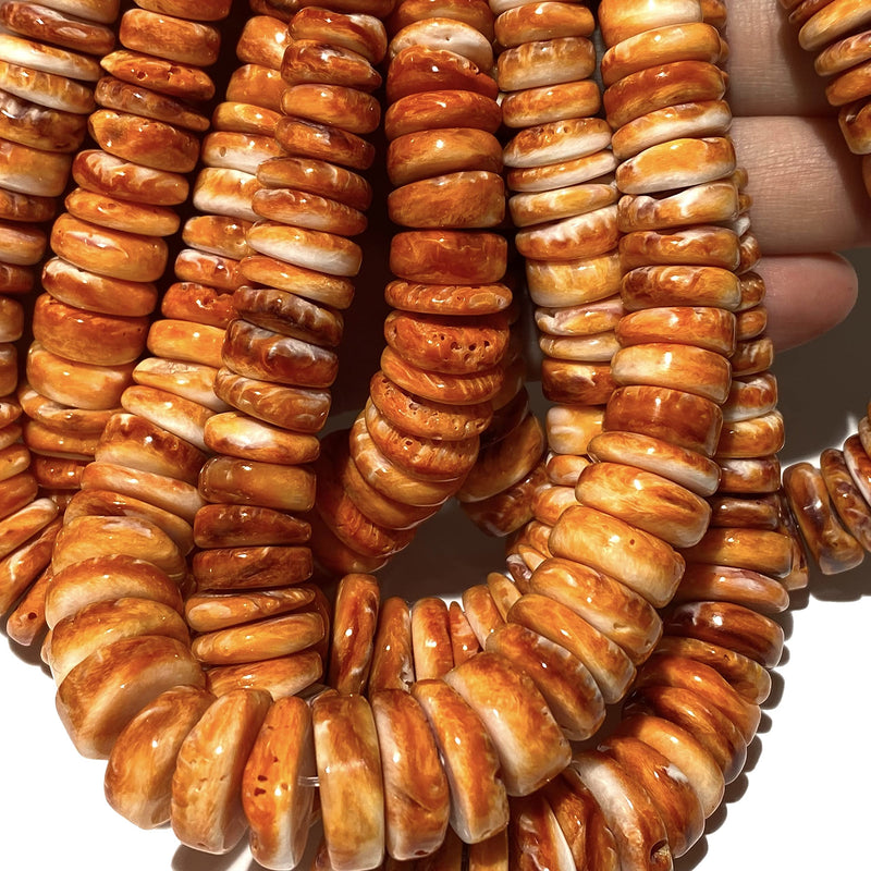 [Australia - AusPower] - [ABCgems] Gigantic Caribbean-Sea Orange Spiny Oyster Shell Beads - Natural & Organic Seashell for DIY Jewelry Making - Ideal for Necklaces, Bracelets - Irregular Rondelle - Graduated 8-18mm 18mm Graduated Sunset Orange 