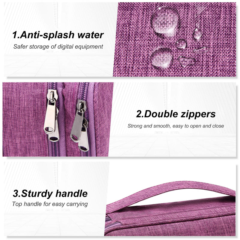 [Australia - AusPower] - Electronic Bag Travel Cable Accessories Bag Waterproof Double Layer Electronics Organizer Portable Storage Case for Cable, Cord, Charger, Phone, Adapter, Power Bank, Kindle, Hard Drives Purple 