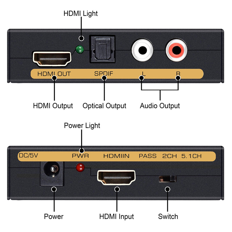 [Australia - AusPower] - 4K HDMI Audio Extractor Splitter, avedio links 1080P HDMI to HDMI Audio Converter + Optical Toslink SPDIF + RCA L/R Stereo Analog Audio, HDMI Audio Adapter for Fire Stick, Blu-Ray Player 