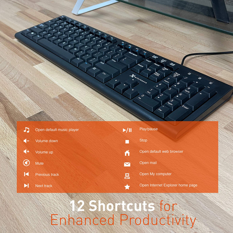 [Australia - AusPower] - X9 Performance Wired Keyboard - USB Computer Keyboard Wired, Coated with Silver Zinc Zeolite - USB Keyboard for Laptop with 5FT Cable - Wired Computer Keyboard for PC | Chromebook - Perfect for Office 