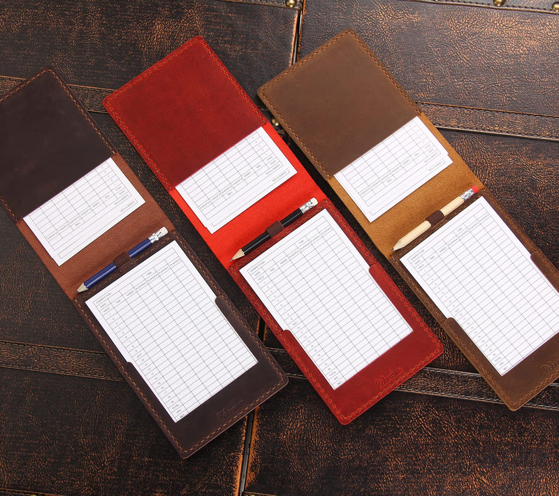 [Australia - AusPower] - Robrasim Handmade Leather Yardage Book Cover, Leather Golf Scorecard Holder with Built-in Pencil Loop Brown 