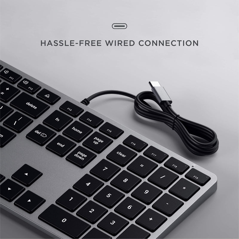 [Australia - AusPower] - Satechi Slim W3 Wired Backlit Keyboard with Numeric Keypad – Illuminated Keys & Built-in USB-C Connection – Compatible with 2021 MacBook Pro M1 Pro & Max, 2021 iMac, 2020 Mac Mini, 2020 MacBook Air 