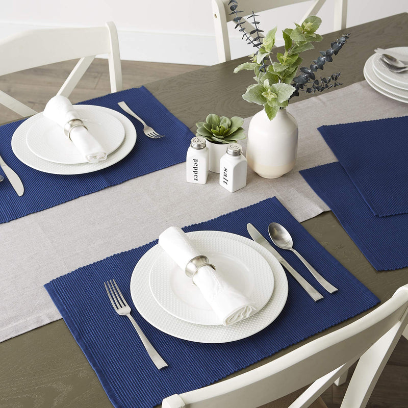 [Australia - AusPower] - DII 100% Cotton Basic Ribbed Placemat Set, Nautical Blue, 13x19, 6 Piece 13x19" 