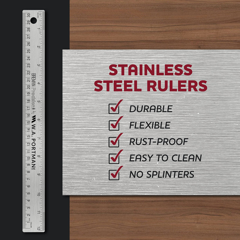 [Australia - AusPower] - Breman Precison Metal Ruler 15 Inch - Stainless Steel Cork Back Metal Ruler Set of 2 - Premium Steel Straight Edge 15 inch Metal Ruler - Flexible Stainless Steel Ruler - Inch and Metric Ruler 