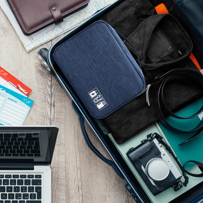 [Australia - AusPower] - VOCUS Waterproof Electronics Accessories Cable Organizer Bag Cable Organizer Bag for USB SD Card Phone Charger Navy Blue 