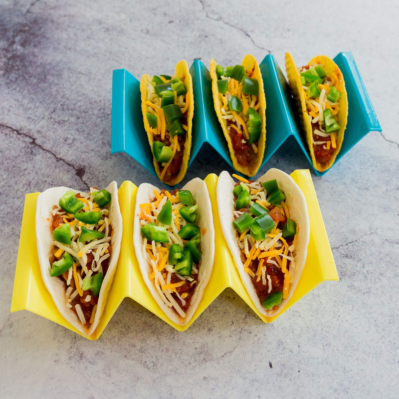 [Australia - AusPower] - Youngever 9 Pack Large Taco Holder Stands, Taco Plate, Taco Truck Tray Style, Dishwasher Top Rack Safe, Set of 9 Assorted Colors 