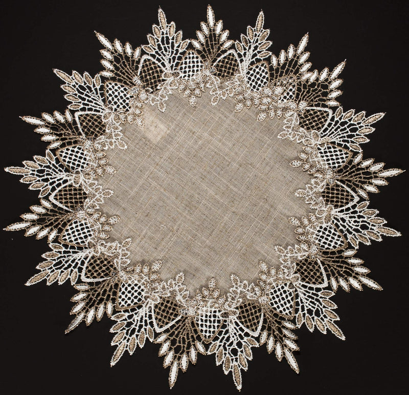 [Australia - AusPower] - Lace Doily 15 inches Neutral Earth Tones Table Topper Scarf Place Mat Round Doily 