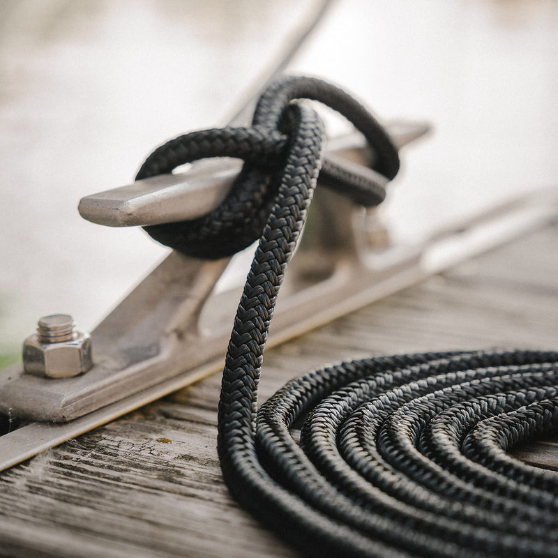 [Australia - AusPower] - ACY Marine- Double Braided Nylon Dock Line - Boat Rope - Marine and Pontoon Accessories - Braided, Reinforced Boat Ropes and Ties for Docking - Stretch Resistant with 12” Spliced Loop for Mooring Black 1/2-Inch x 15-Feet 