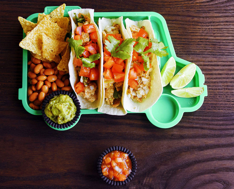 [Australia - AusPower] - Evriholder Taco Truck Plate 2 Pack, Fun Shape for Tacos, Great for Parties, Whole Taco Meal for Kids and Adults, Green, Includes 2 Plates and 4 Salsa Cups, one size (1987A2P6-AMZ) 