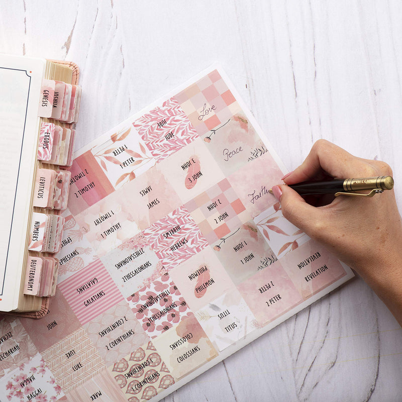 [Australia - AusPower] - DiverseBee Laminated Bible Tabs for Women (Large Print, Easy to Read), Colorful Bible Journaling Book Tabs, Christian Gift, 66 Bible Tabs Old and New Testament, Includes 11 Blank Tabs - Rose Theme 