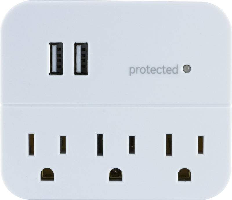 [Australia - AusPower] - GE 6-Outlet Surge Protector, 4 Ft Extension Cord, Power Strip, 800 Joules & 3-Outlet Extender Sur Protector with 2 USB Ports, Charging Station, Wall Tap, Protected Indicator Light White 1 Pack Power Strip + 3-Outlet Extender Sur Protector 