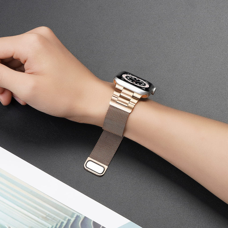 [Australia - AusPower] - Wolait Stainless Steel Band Compatible with Apple Watch 45mm 44mm 42mm 41mm 40mm 38mm,Upgraded Metal Mesh Adjustable Magnetic Loop Replacement Bands for iWatch Series 7/6/5/4/3/SE Rose Gold 42/44/45mm 