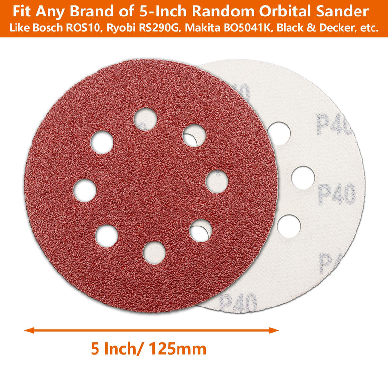 [Australia - AusPower] - 5-Inch Hook and Loop Sanding Discs for Random Orbital Sander, Assorted Sandpaper 40-1000 Grits, 110 PCS 
