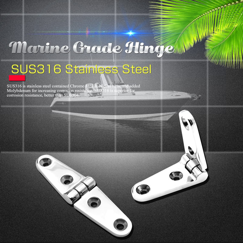 [Australia - AusPower] - AMYSPORTS Heavy Duty Boat Hinge Strap Mirror Polished Marine Hinges Mount Hardware Hatch Stainless Hinge Door Corrosion Resistance SUS316 2pcs 3.99 inch x 1.02 inch 