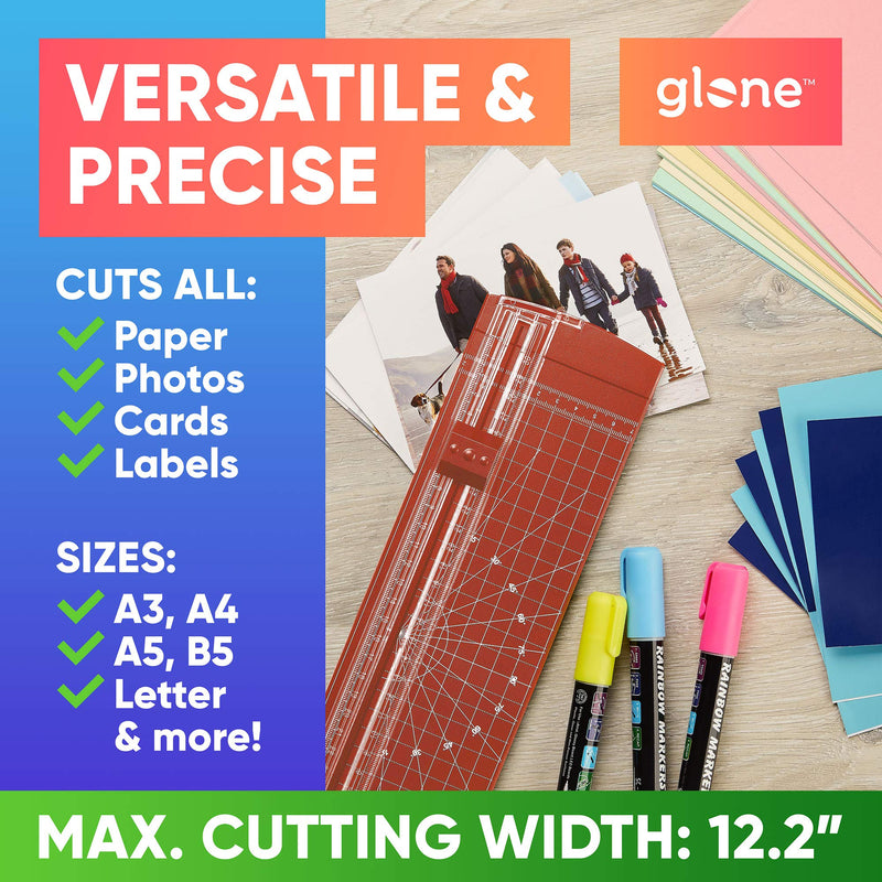 [Australia - AusPower] - Glone 12 inch Paper Trimmer, A4 Size Paper Cutter with Automatic Security Safeguard for Coupon, Craft Paper and Photos (Red) 