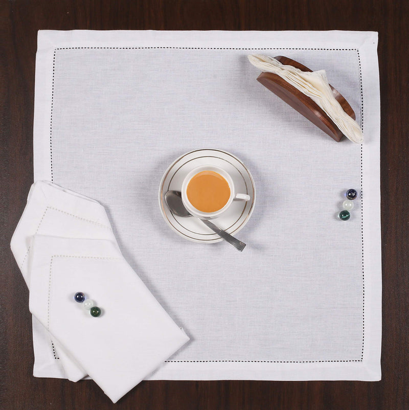 [Australia - AusPower] - Hausattire Cloth Dinner Napkins in Cotton Flax Fabric with Hemstitched Detailing & Mitered Corners - 20x20 Inches (Set of 12, White) 20x20 - Hemstitched 