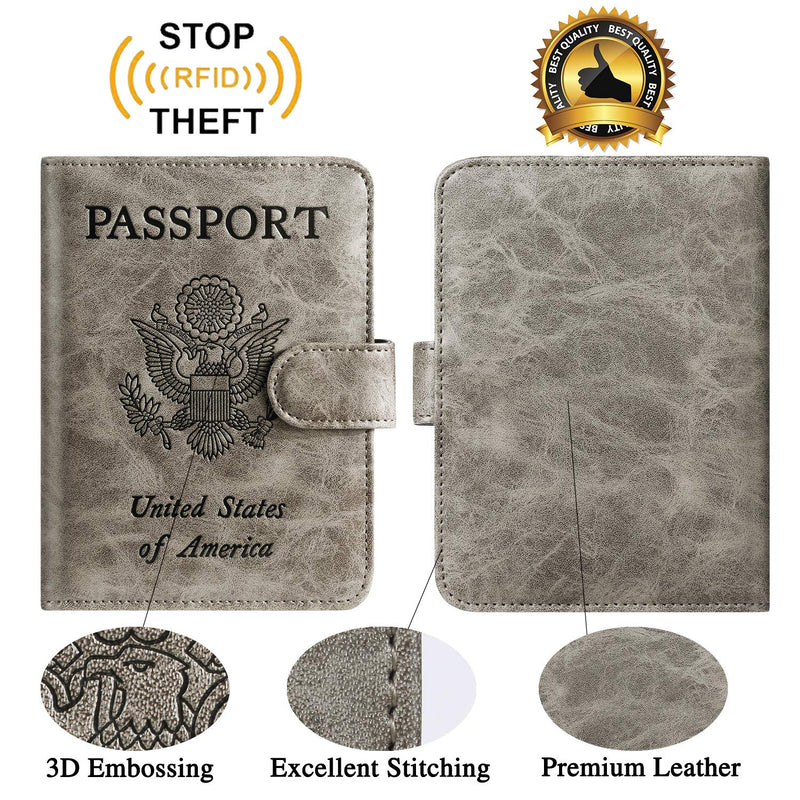 [Australia - AusPower] - Passport Holder Cover Wallet RFID Blocking Leather Card Case Travel Accessories for Women Men Grey 