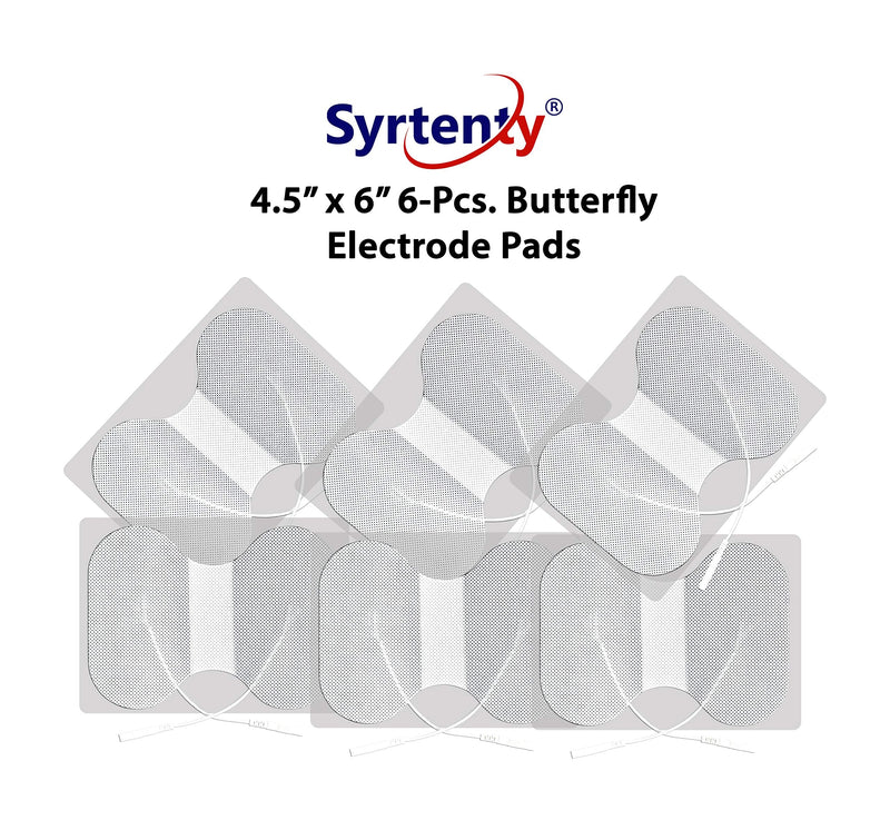 [Australia - AusPower] - Syrtenty TENS Unit Replacement Pads - Pack of 6 Butterfly Shaped Electrode Squares for Muscle Stimulation & Therapy 