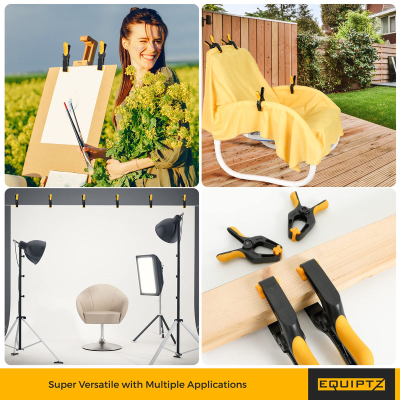 [Australia - AusPower] - EQUIPTZ Spring Clamps Heavy Duty, 4-Pack 6-inch Large Plastic Clamps for Crafts with 3-Inch Jaw Opening, Backdrop Clips Clamps with Extra Wide Jaws & Strong Clamp Force for a Smooth DIY Experience 6" Pack of 4 