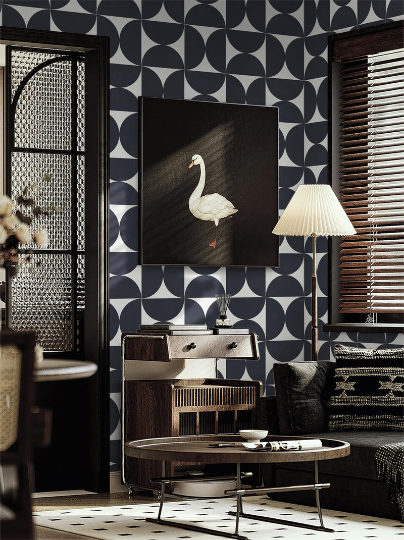 [Australia - AusPower] - Dimoon 78.7"x16.1"Geometric Peel and Stick Wallpaper Dark Blue and Grey Wallpaper Square Contact Paper Thicken Waterproof Modern Self Adhesive Removable Wall Covering Shelf Liner Decal Vinyl Roll 78.7''x16.1'' 