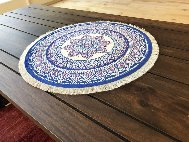 [Australia - AusPower] - Inusitus Oriental Rug Place Mats – Set of 2 Round Table Mats with Fringes - Miniature Carpet Design Table Setting placemats - Stunning Dining Table Décor for Home, Kitchen & Bars (Round) 