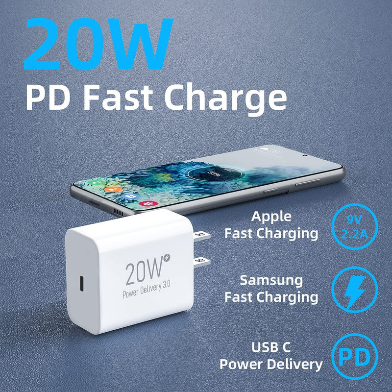 [Australia - AusPower] - 2Pack USB C Wall Charger,20W PD Charging Block for iPhone 12/12 Pro Max/11 12 Pro/XR XS X,Samsung Galaxy S21/S21+/S21 Ultra/S22 Plus Ultra/Note 20 Ultra/10 Plus/Z Flip 3/Fold 3/A72,Fast Power Adapter 