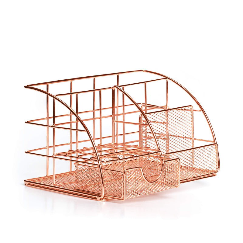 [Australia - AusPower] - Rose Gold Desk Organizer for Women Cute Home Office Accessories & Supplies Decor, Girly Desktop Stationary Essentials Organization Set, Mesh Caddy Storage 5 Compartments +1 Mini Sliding Drawer Rose Gold Small 8.7x5.5x5 