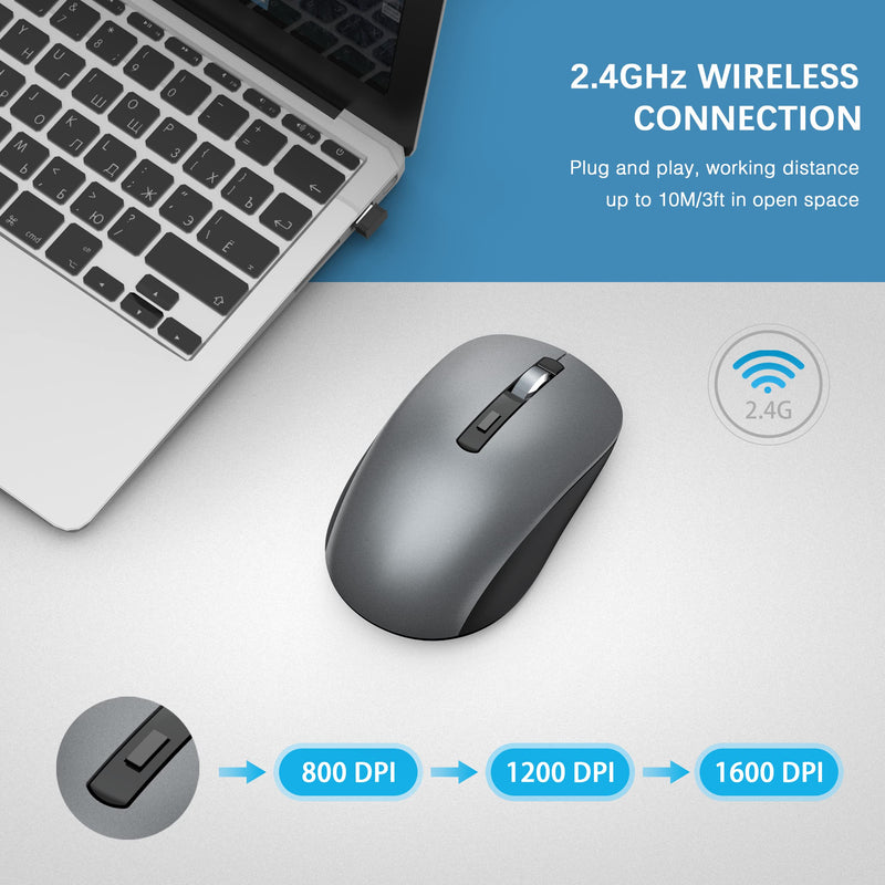 [Australia - AusPower] - Bluetooth Mouse, J JOYACCESS 2.4G Wireless Bluetooth Mouse Dual Mode(Bluetooth 5.0/3.0+USB), Computer Mice for Laptop/Computer MacBook/Windows/MacOS/Android -Iron Gray Iron Gray 