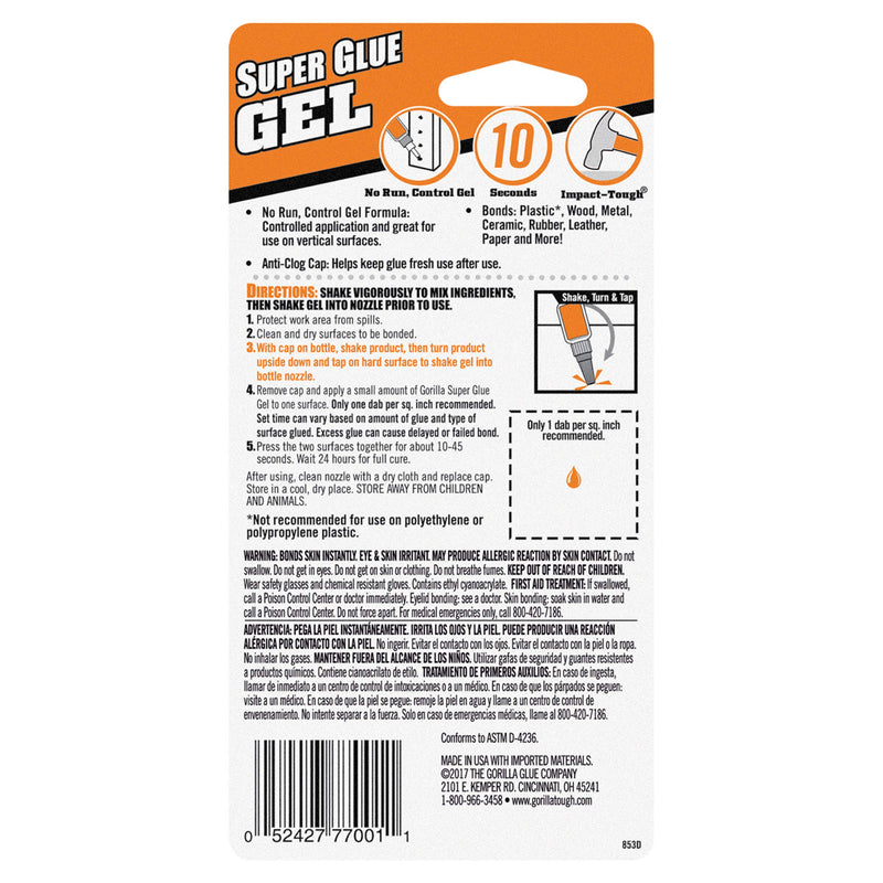 [Australia - AusPower] - Gorilla Super Glue Gel, 20 Gram, Clear, (Pack of 1) 1 Pack 