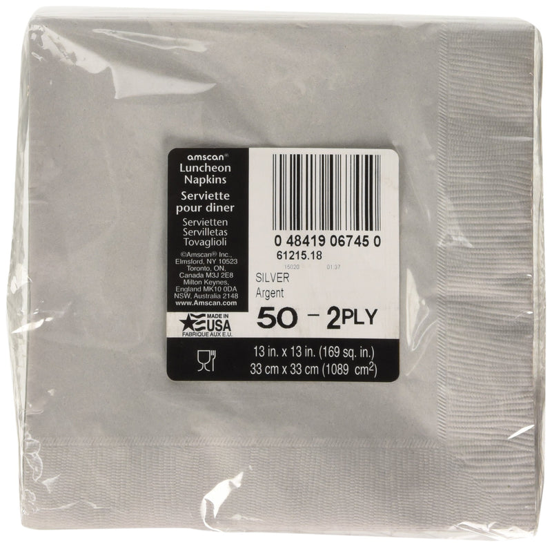 [Australia - AusPower] - amscan 61211.18 Silver 2-Ply Luncheon Napkins - 6.5" x 6.5", 40 Ct 