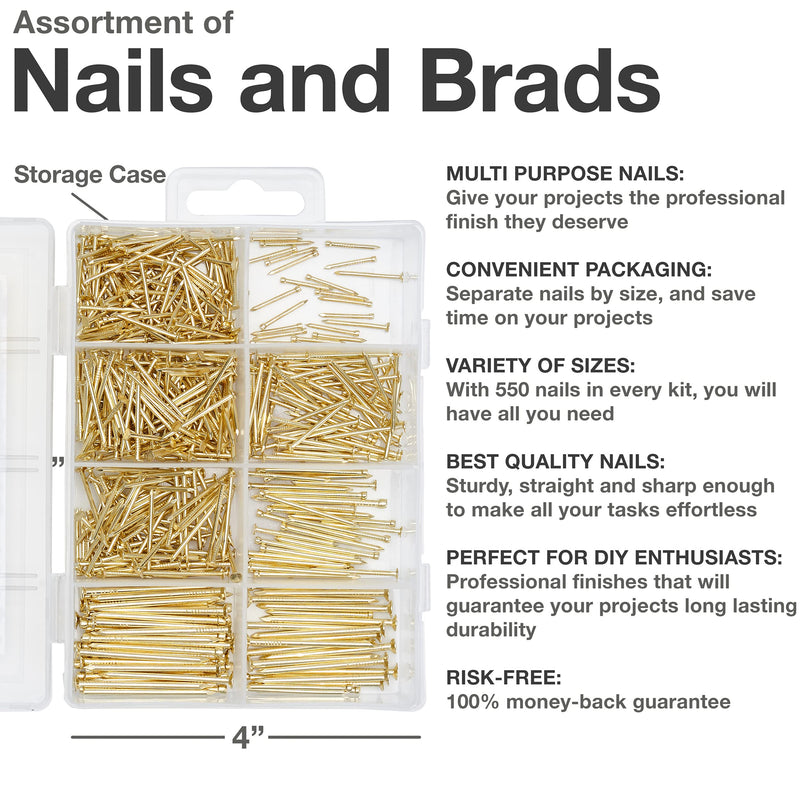 [Australia - AusPower] - Qualihome Hardware Nail Assortment Kit, Includes Finish, Wire, Common, Brad and Picture Hanging Nails (Brass Plated) Brass Plated 