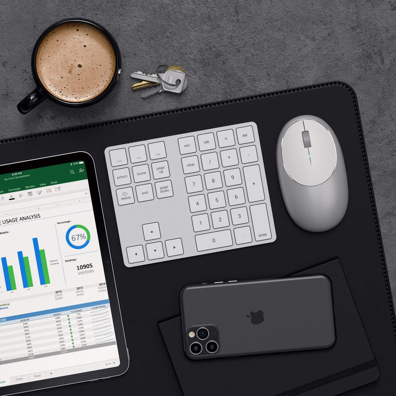 [Australia - AusPower] - Satechi Bluetooth Extended Numeric Keypad – Slim Rechargeable 34-Key Numberpad – Compatible with 2020 MacBook Air, 2020 iPad Pro, 2020/2019 MacBook Pro, iMac/iMac Pro (Silver) Silver 