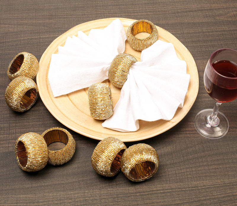 [Australia - AusPower] - Handcrafted Classical Beaded Napkin Ring, Wedding Party Decoration, Thanksgiving Napkin Ring, Decorative Napkin Ring - A Beautiful Emphasize to Set Your Dining Table With Style - Set of 12 - Gold 12 Pack Tubular Beads 