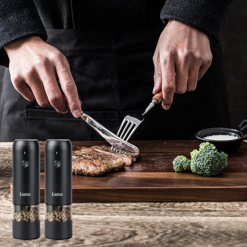 [Australia - AusPower] - Electric Salt and Pepper Grinder, USB Rechargeable Automatic Black Pepper Mill, Refillable & Adjustable Coarseness Sea Salt Peppercorn Grinder with LED Light 