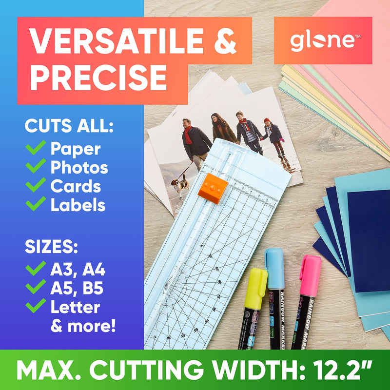 [Australia - AusPower] - Glone 12 inch Paper Trimmer, A4 Size Paper Cutter with Automatic Security Safeguard for Coupon, Craft Paper and Photos (Light Blue) 