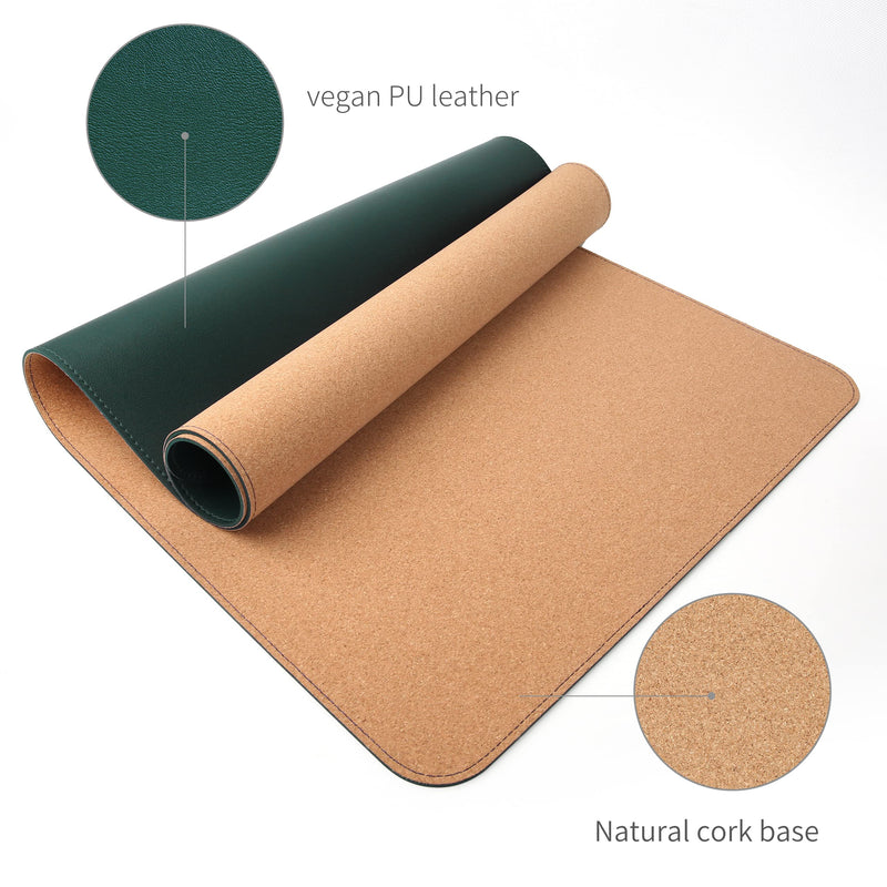 [Australia - AusPower] - RENMTURE Dual-Sided Desk Pad,Natural Cork & PU Leather Large Mouse mats for Office and Home Work,Desk Protector Non-Slip (36"x17",Dark Green+Cork ) Dark Green 