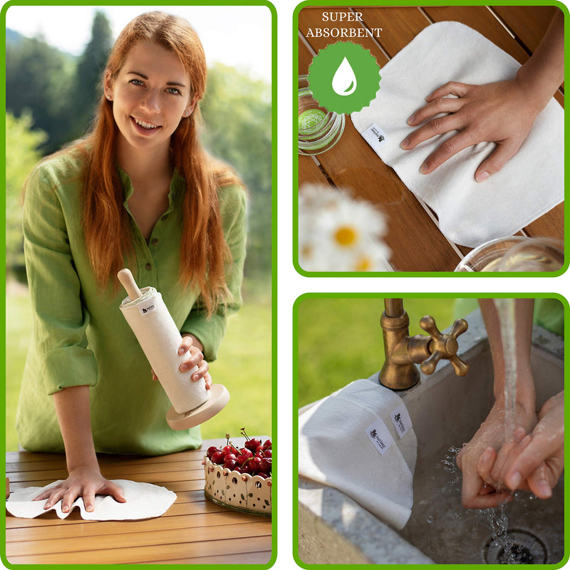 [Australia - AusPower] - Reusable Paper Towels for Kitchen, Roll of 10 Paperless Paper Towels, Reusable Cloth Paper Towels, Organic Cotton Reusable Napkins, Washable Fabric Paper Towels Replacement Cloth, Reusable Towels 