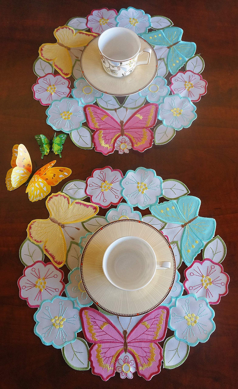 [Australia - AusPower] - GRANDDECO Spring Flowery Butterfly Placemats Set of 4,Floral Daisy Cutwork Embroidered Table Linen for Home Kitchen Dining Spring Holiday Tabletop Decoration, Placemat 14" Set of 4, Butterfly 