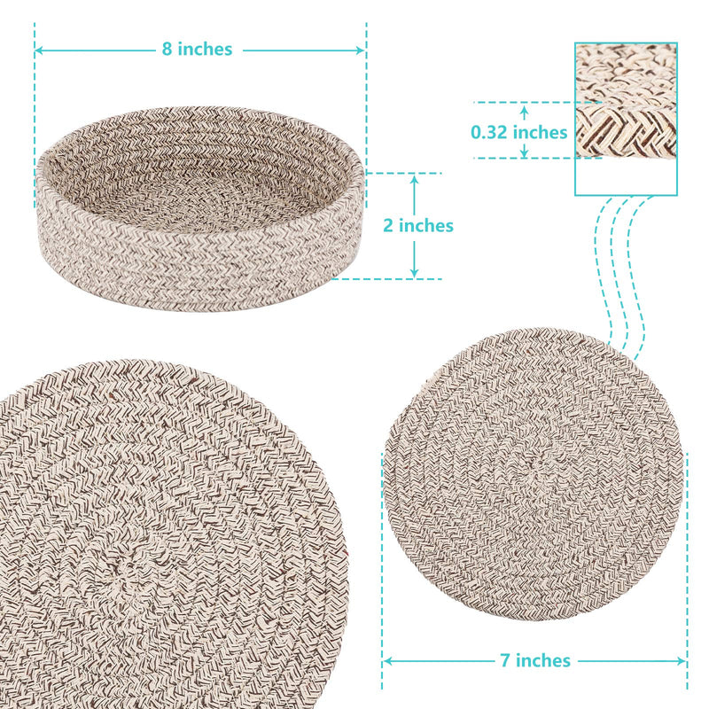 [Australia - AusPower] - Trivet Pot Holders Set 4 Pcs and Kitchen Storage Basket 1 Pack, Cotton Trivets Mat for Hot Pots and Pans, Potholders for Hot Dishes, Table Countertop Protector Hot Pads (Brown) Brown 