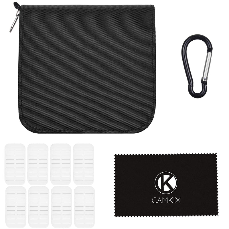 [Australia - AusPower] - Memory Card Case - Fits up to 88x SD, SDHC, Micro SD, Mini SD and 4X CF - Holder with 88 Slots (8 Pages) - for Storage and Travel - Microfiber Cleaning Cloth, Carabiner and Labels Included (Black) 